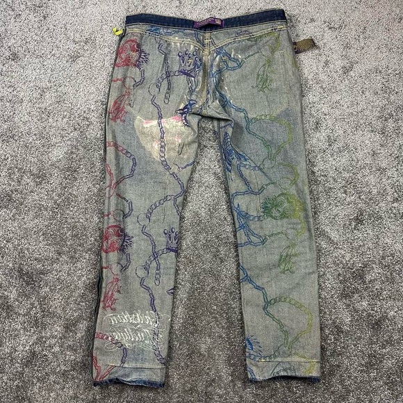 Christian Audigier Denim Jeans 36X34 Skull Back Logo Rhinestones Embroidery - Picture 10 of 16